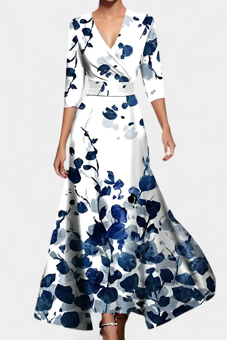 Sukienka Maxi Kopertowa w Kwiaty z Dekoltem V – Elegancka Sukienka Damska