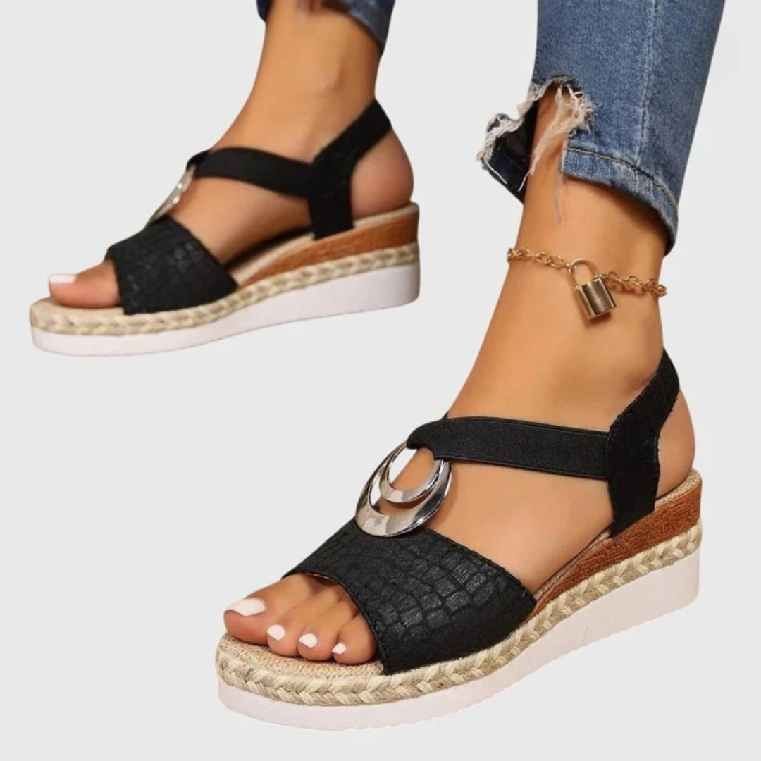 Espadryle na Koturnie Damskie – Pudrowy Róż Metaliczny Pasek