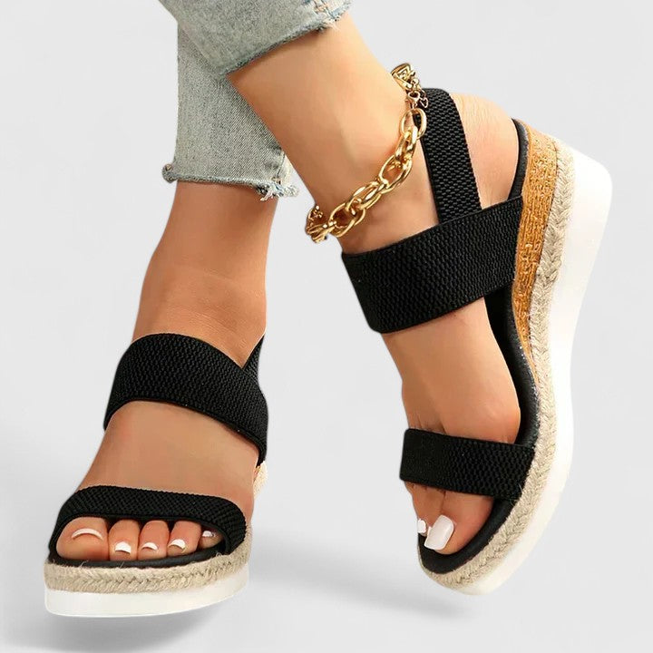 Momount Damskie Espadryle na Koturnie – Elastyczny Pasek Juta Platforma Otwarte Palce