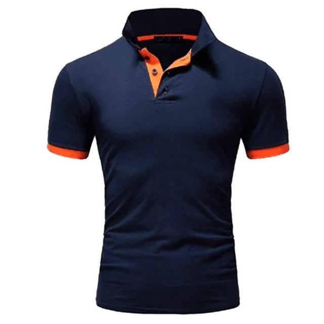 Koszulka Polo Męska – Stójka Kontrastowa Plisa Slim Fit