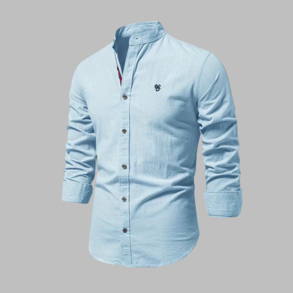 Koszula Męska z Długim Rękawem – Stójka Mandaryńska Wojskowa