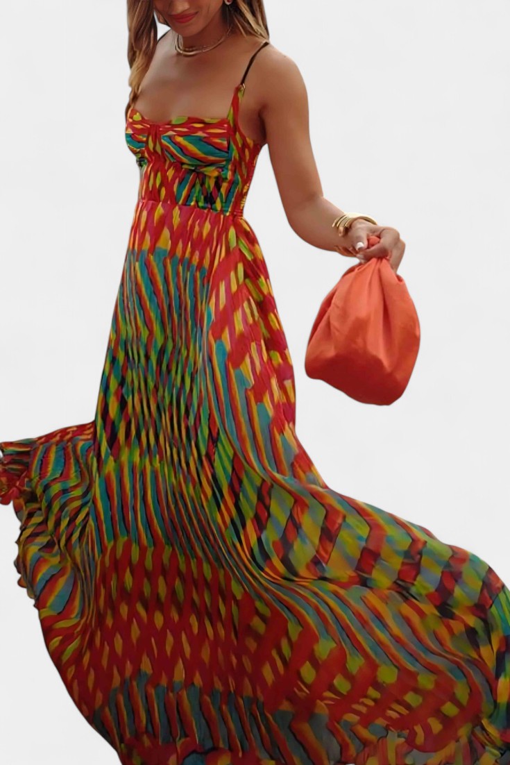 Oceana Abstract Halter Maxi Dress | Painterly Print, A-Line