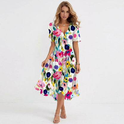 Adele Floral Summer Midi Dress | Casual, Timeless, Effortless - White - front