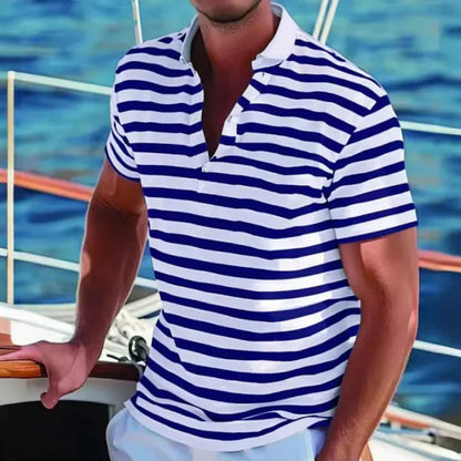 Momount Men Striped Polo Shirt – Short Sleeve Summer Beach Casual