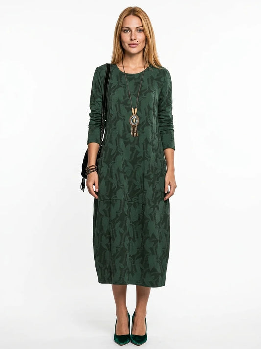 Wren Winter Midi Dress | Long Sleeve, Pockets, Printed - Green - front