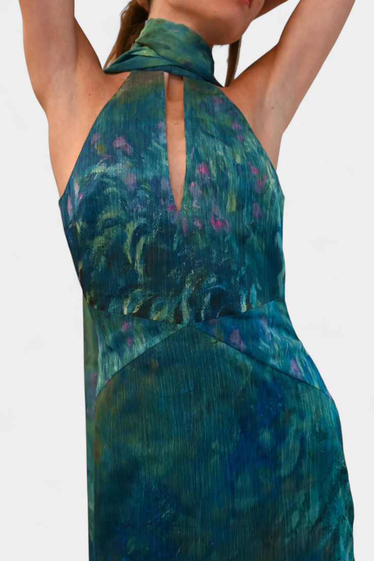 Monet Chiffon Dress | Impressionist Print, High Neck