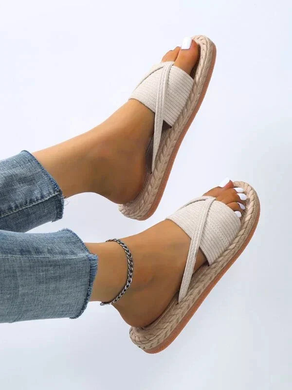 Espadryle Damskie – Plecione z Juty Płaskie Wsuwane