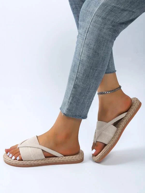 Espadryle Damskie – Plecione z Juty Płaskie Wsuwane
