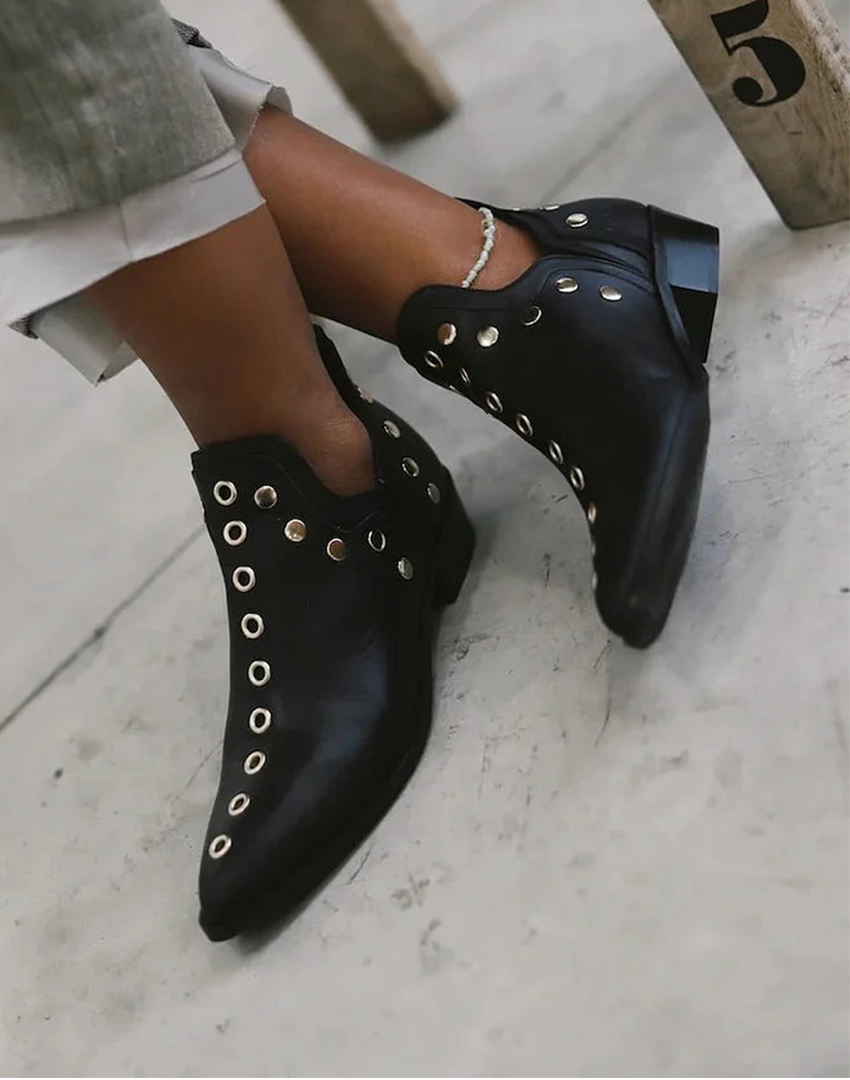 Women's Studded Ankle Boots – Pointed Toe Block Heel All-Over