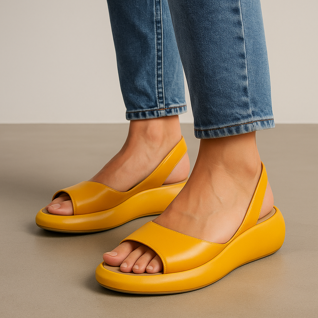 Sandały na Koturnie Damskie – Pomarańczowe Skórzane Slingback Platforma
