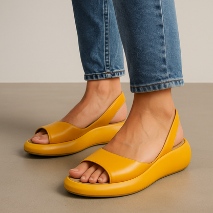 Sandały na Koturnie Damskie – Pomarańczowe Skórzane Slingback Platforma