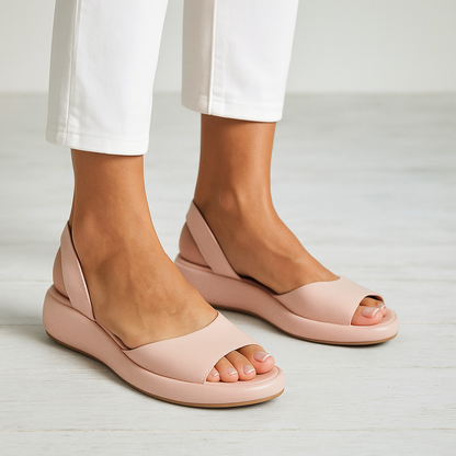 Sandały na Koturnie Damskie – Pomarańczowe Skórzane Slingback Platforma
