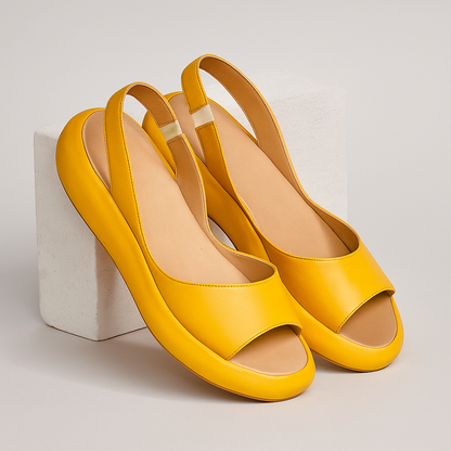 Sandały na Koturnie Damskie – Pomarańczowe Skórzane Slingback Platforma