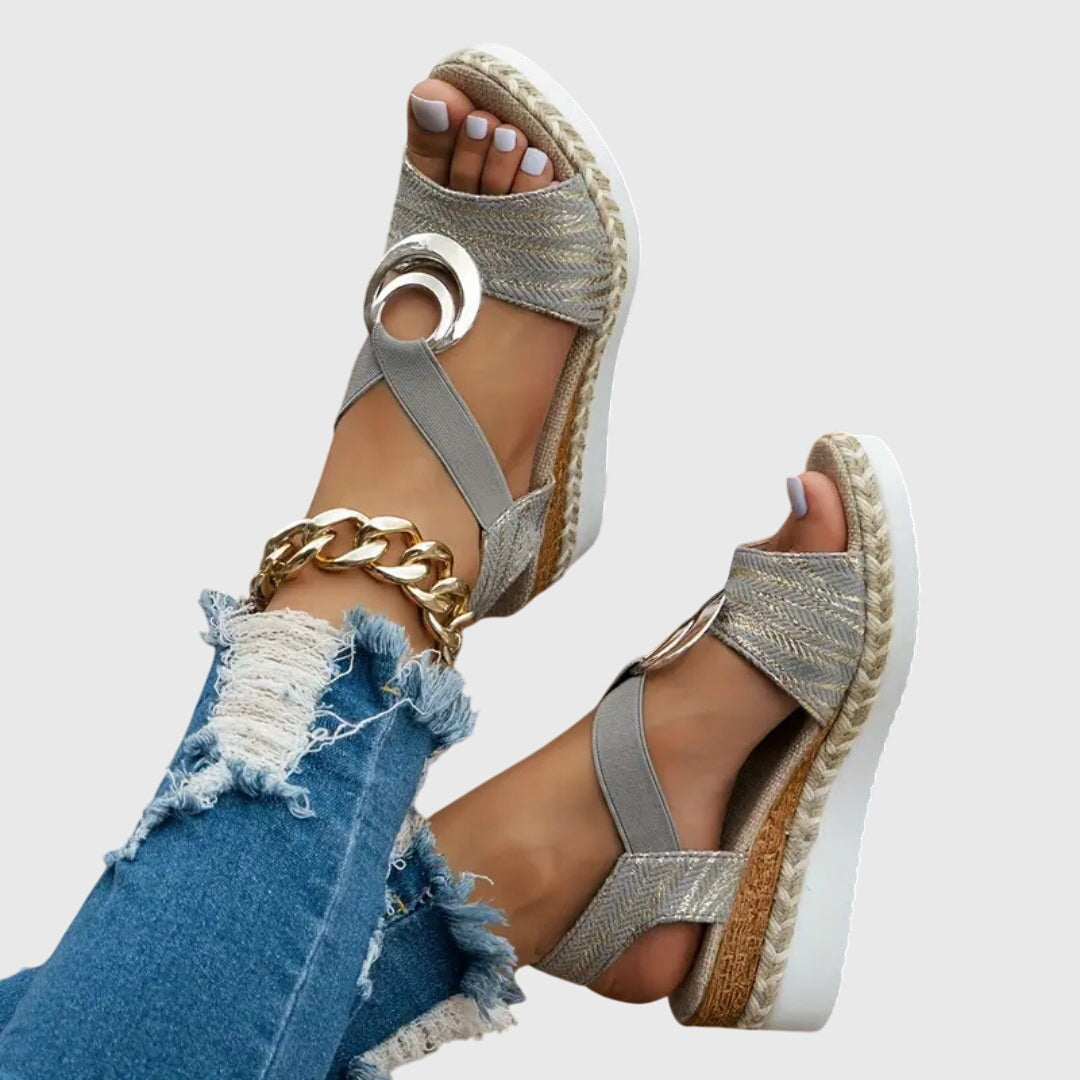 Espadryle na Koturnie Damskie – Pudrowy Róż Metaliczny Pasek