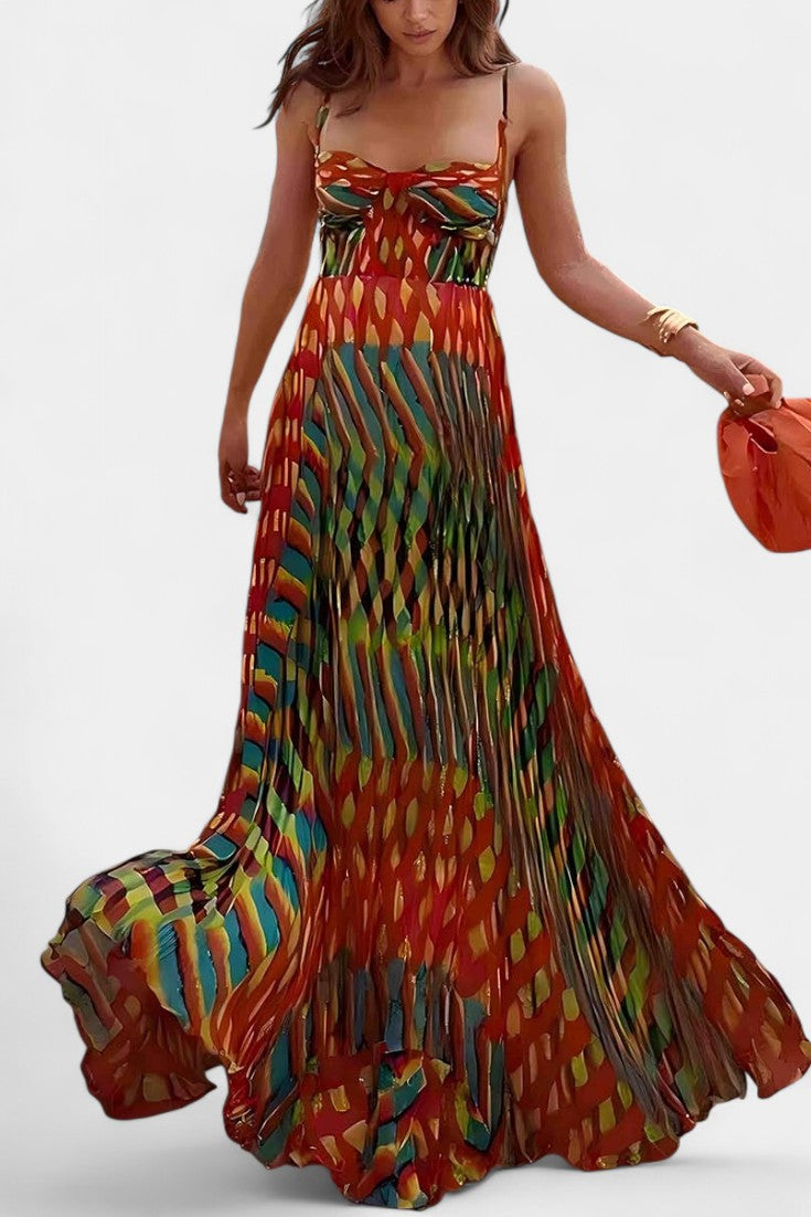 Oceana Abstract Halter Maxi Dress | Painterly Print, A-Line