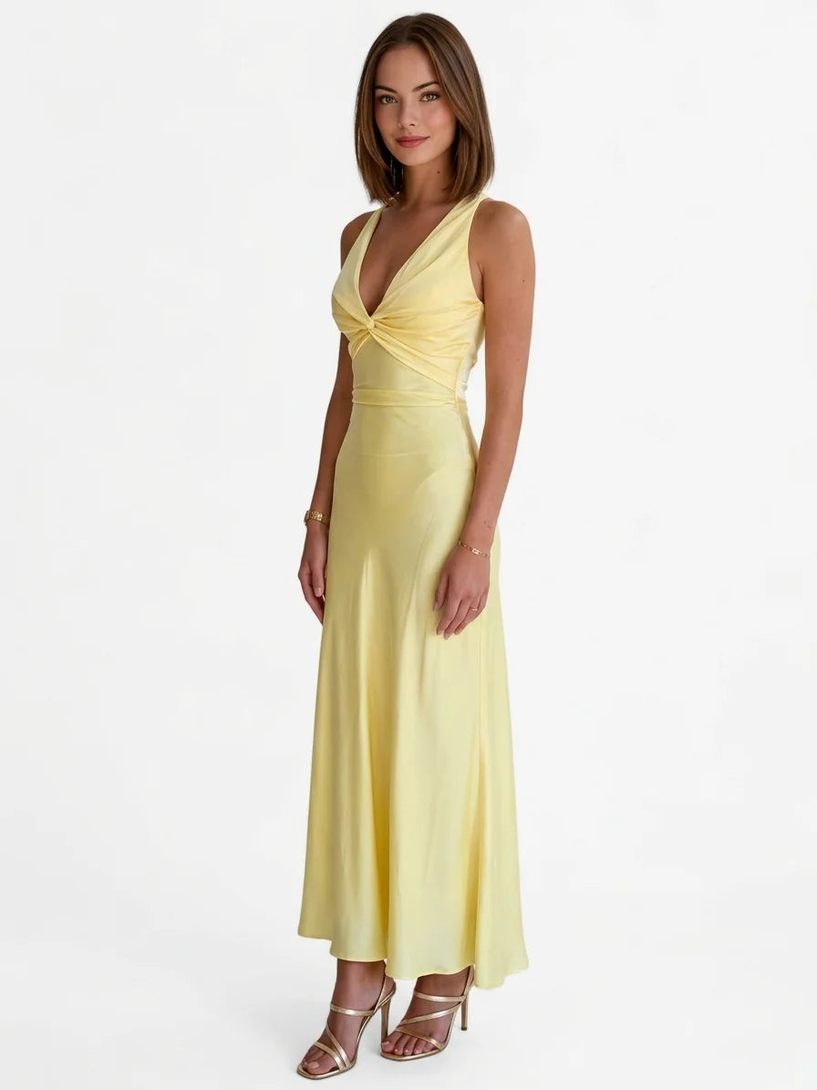 Dolores V-Neck Dress | Twisted Waist, Elegant Occasion - main - 3/4