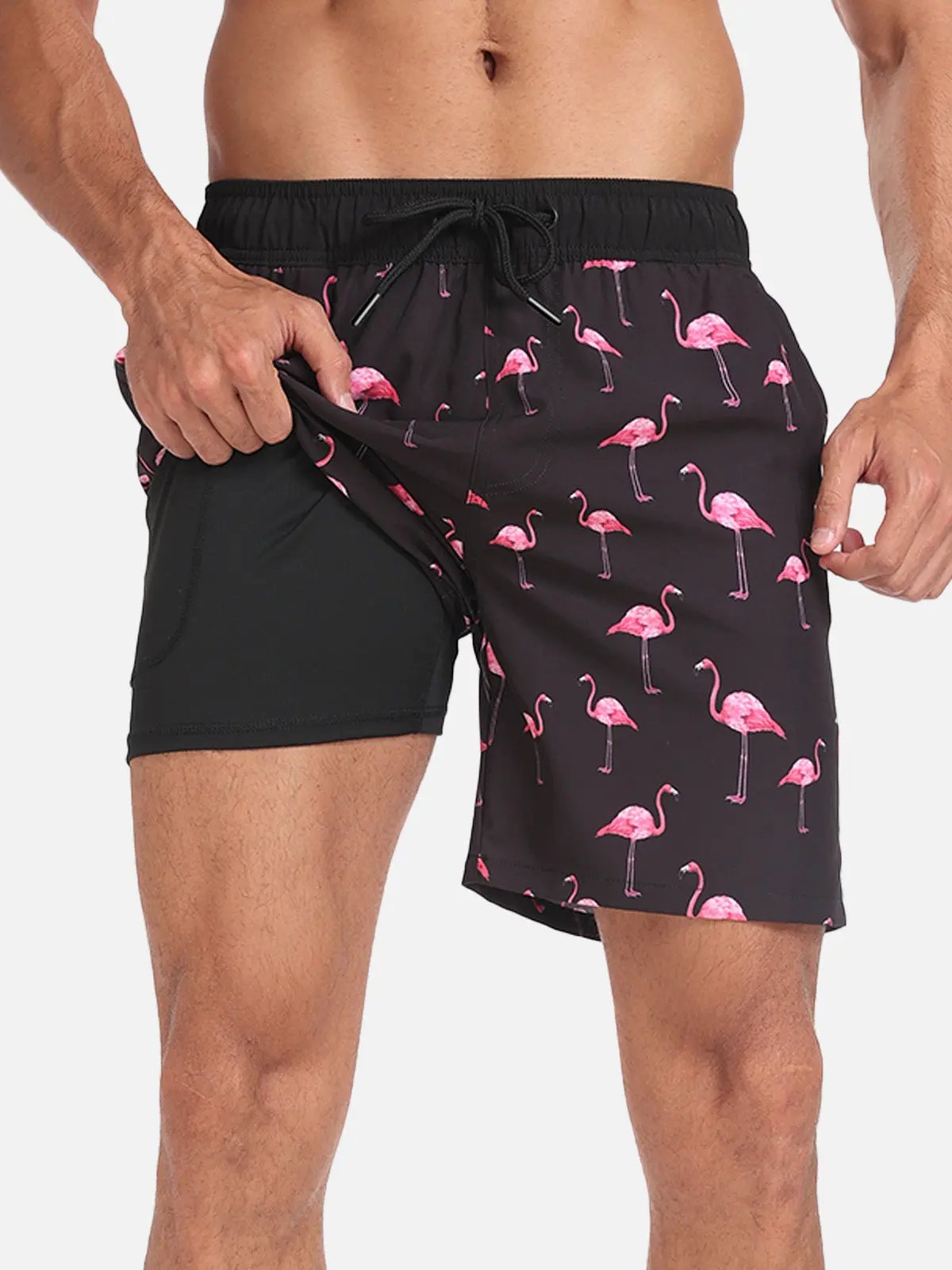 Momount Spodenki Kąpielowe Męskie we Flamingi – ze Sznurkiem, Plażowe Letnie