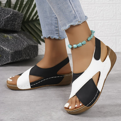 Sandały na Platformie Damskie – Dwukolorowe Wyściełane Slingback