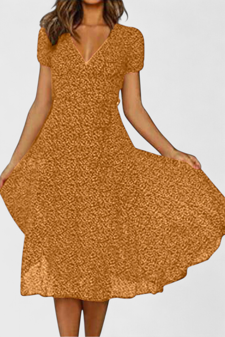 Nuria A-Line Midi Dress | V-Neck, Dynamic Hem, Everyday