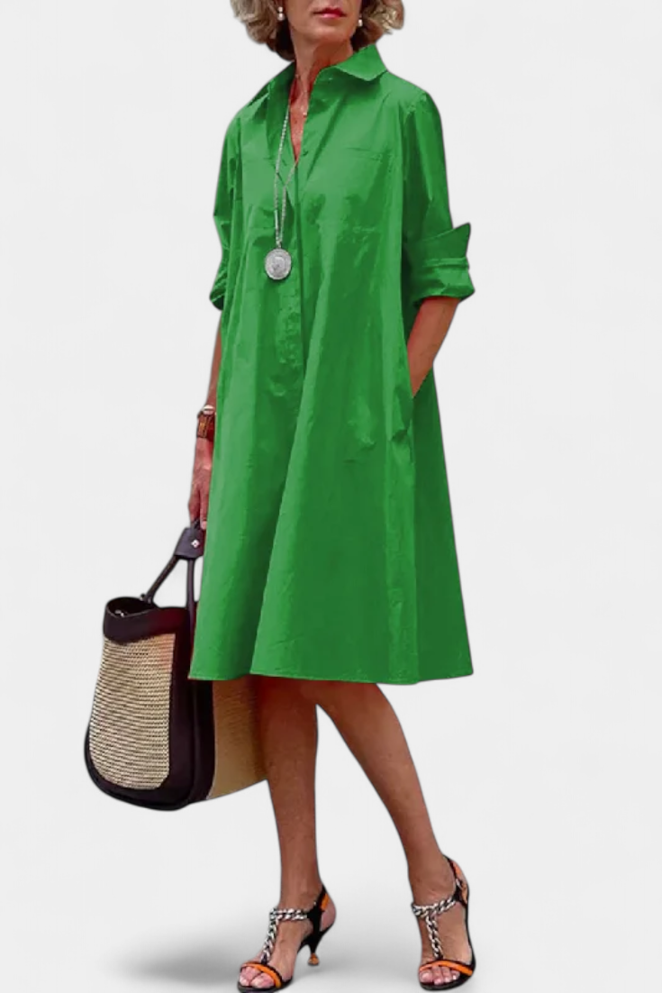Larissa Cotton-Silk Midi Dress | Lapel Collar, Minimalist