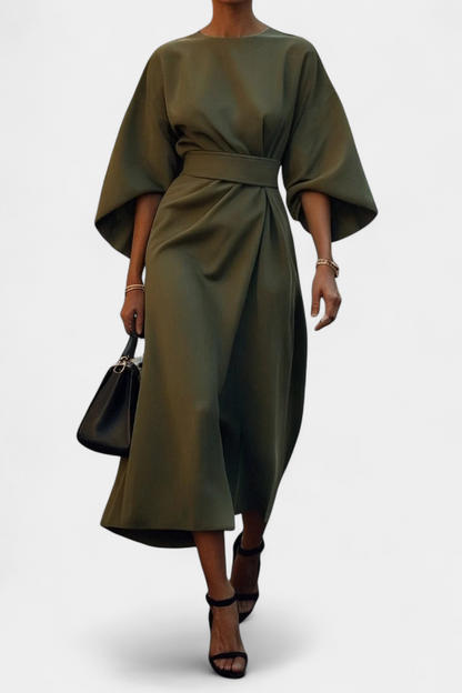 Micaela Lantern Sleeve Midi Dress | Cinched Waist, Refined
