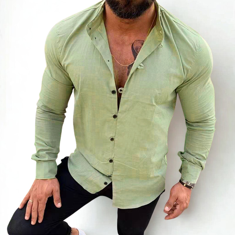 Momount Men Linen Shirt – Long Sleeve Slim Fit Point Collar Classic