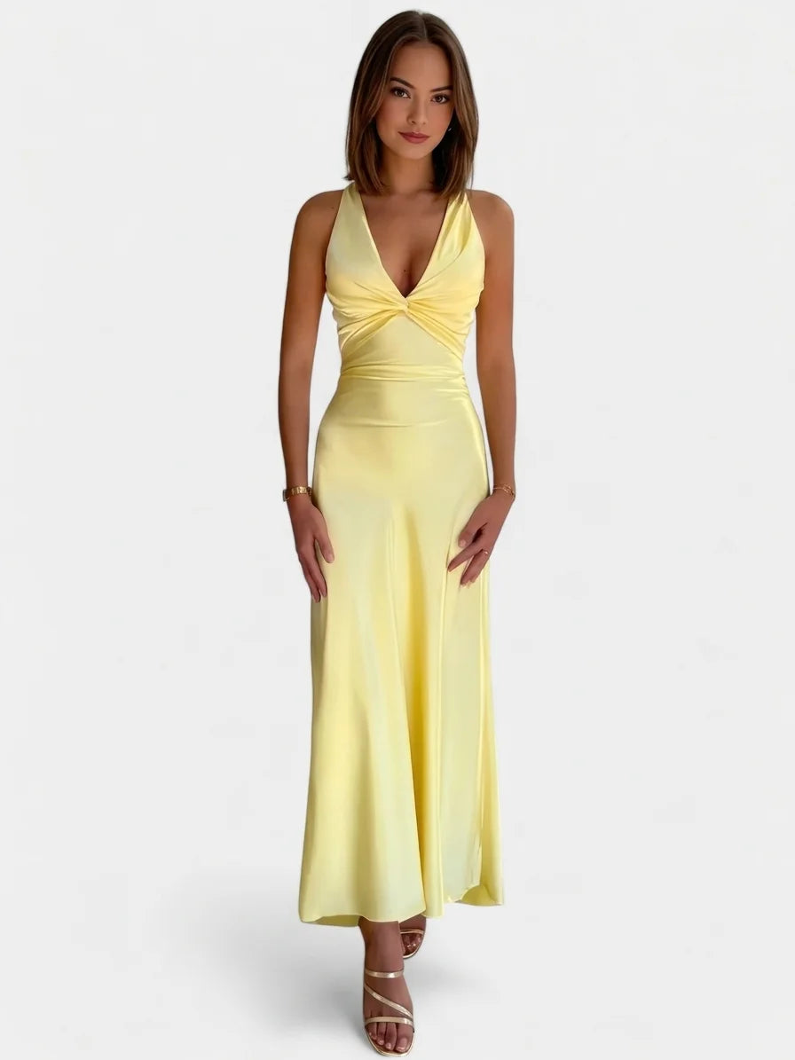 Dolores V-Neck Dress | Twisted Waist, Elegant Occasion - main - front