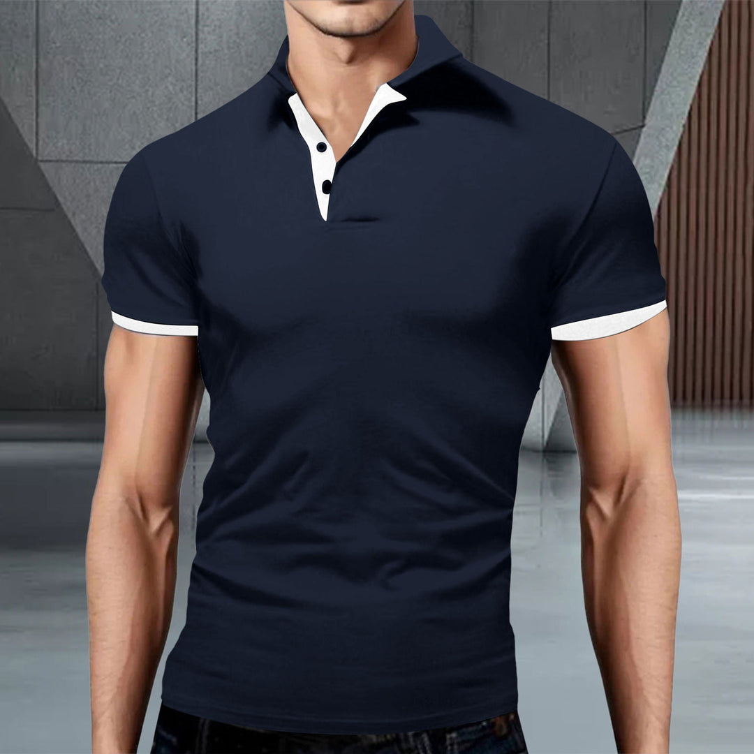 Koszulka Polo Męska – Stójka Kontrastowe Wykończenie Slim Fit