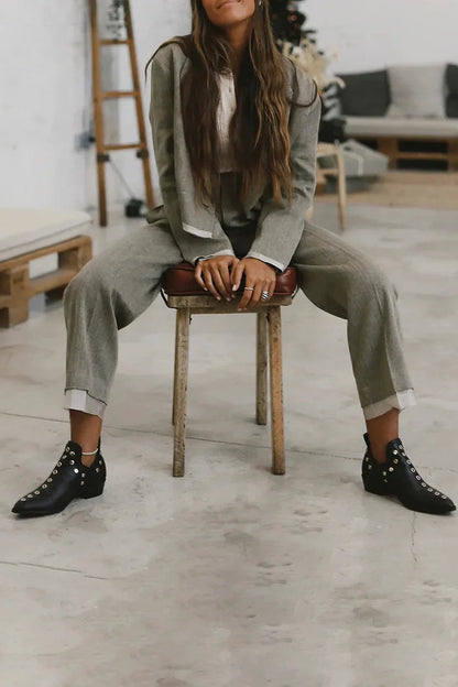 Women's Studded Ankle Boots – Pointed Toe Block Heel All-Over