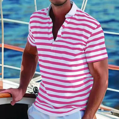 Momount Men Striped Polo Shirt – Short Sleeve Summer Beach Casual