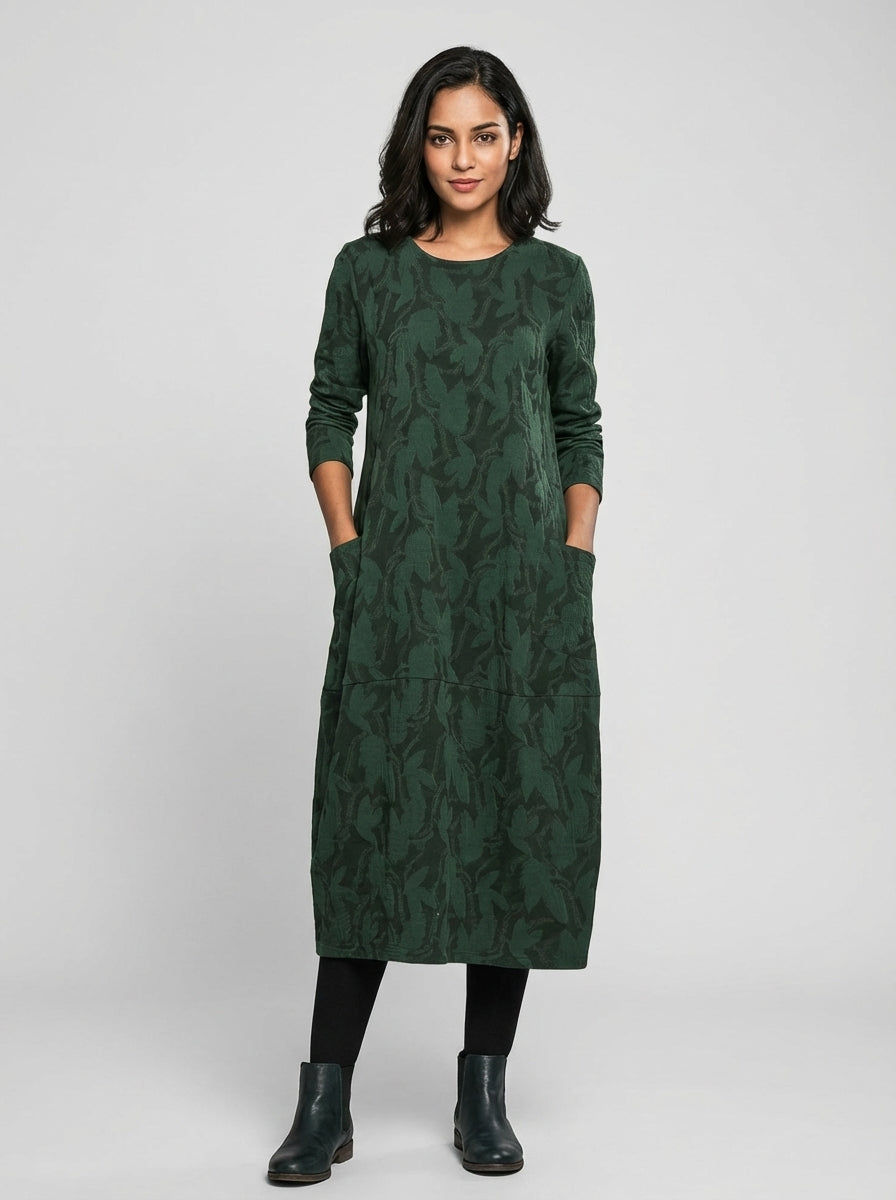 Sage Textured Midi Dress - Hero Deep Green