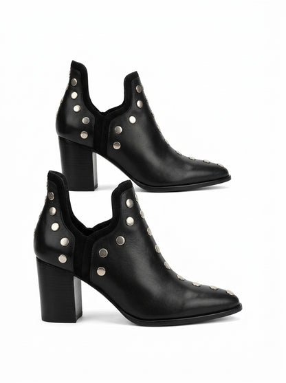 Women's Studded Ankle Boots – Pointed Toe Wide Block Heel