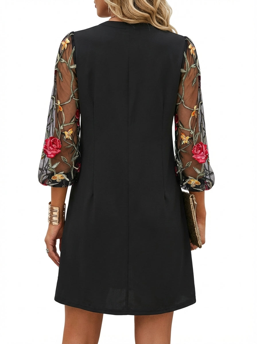 Natalia Sheer Sleeve Mini Dress - Back View