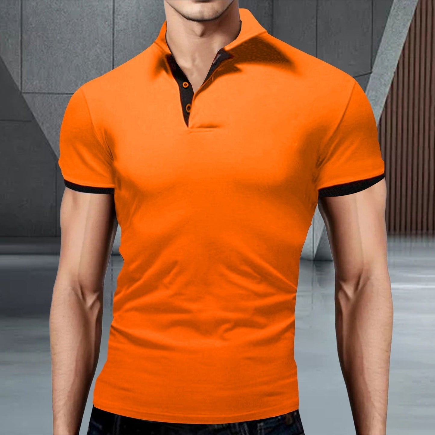 Koszulka Polo Męska – Stójka Kontrastowe Wykończenie Slim Fit