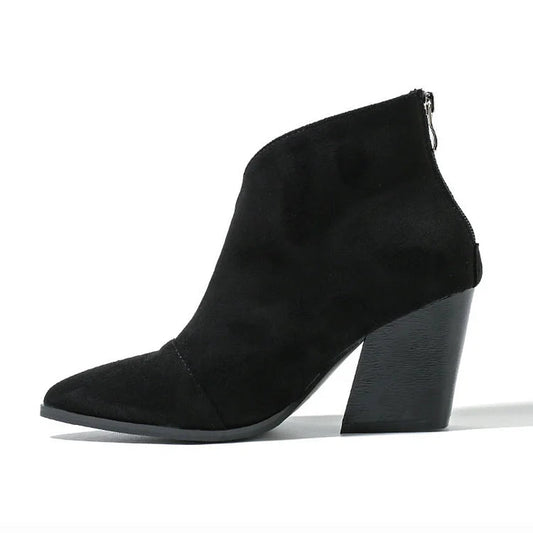 Women's Ankle Boots – Pointed Toe Block Heel Clean Upper
