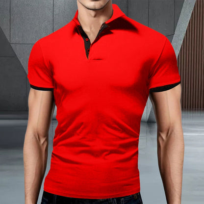 Koszulka Polo Męska – Stójka Kontrastowe Wykończenie Slim Fit