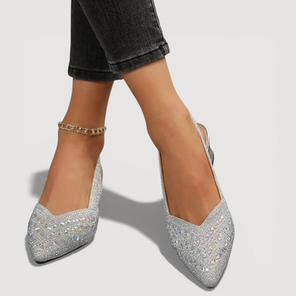 Momount Damskie Czółenka Slingback – Cyrkonie Szpiczasty Nosek Niski Słupek Brokat