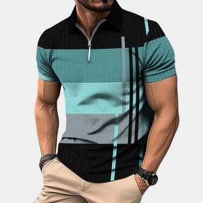 Koszulka Polo Męska Color Block – Poziome Paski Krótki Rękaw