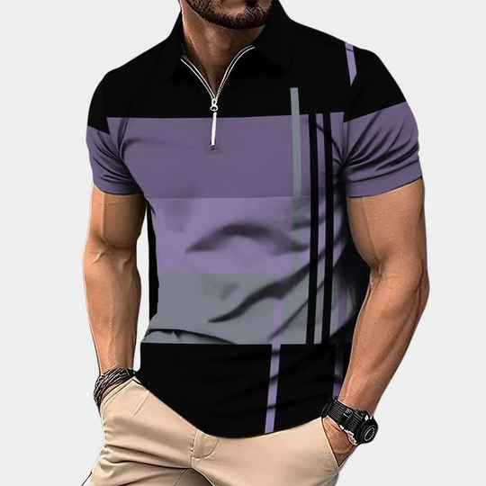 Koszulka Polo Męska Color Block – Poziome Paski Krótki Rękaw