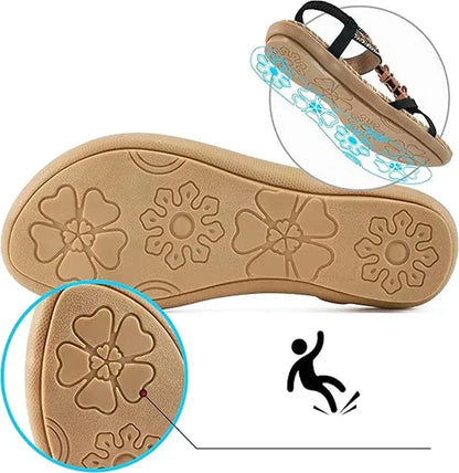 Sandały Slingback Damskie – Turkusowe Boho z Koralikami Płaskie