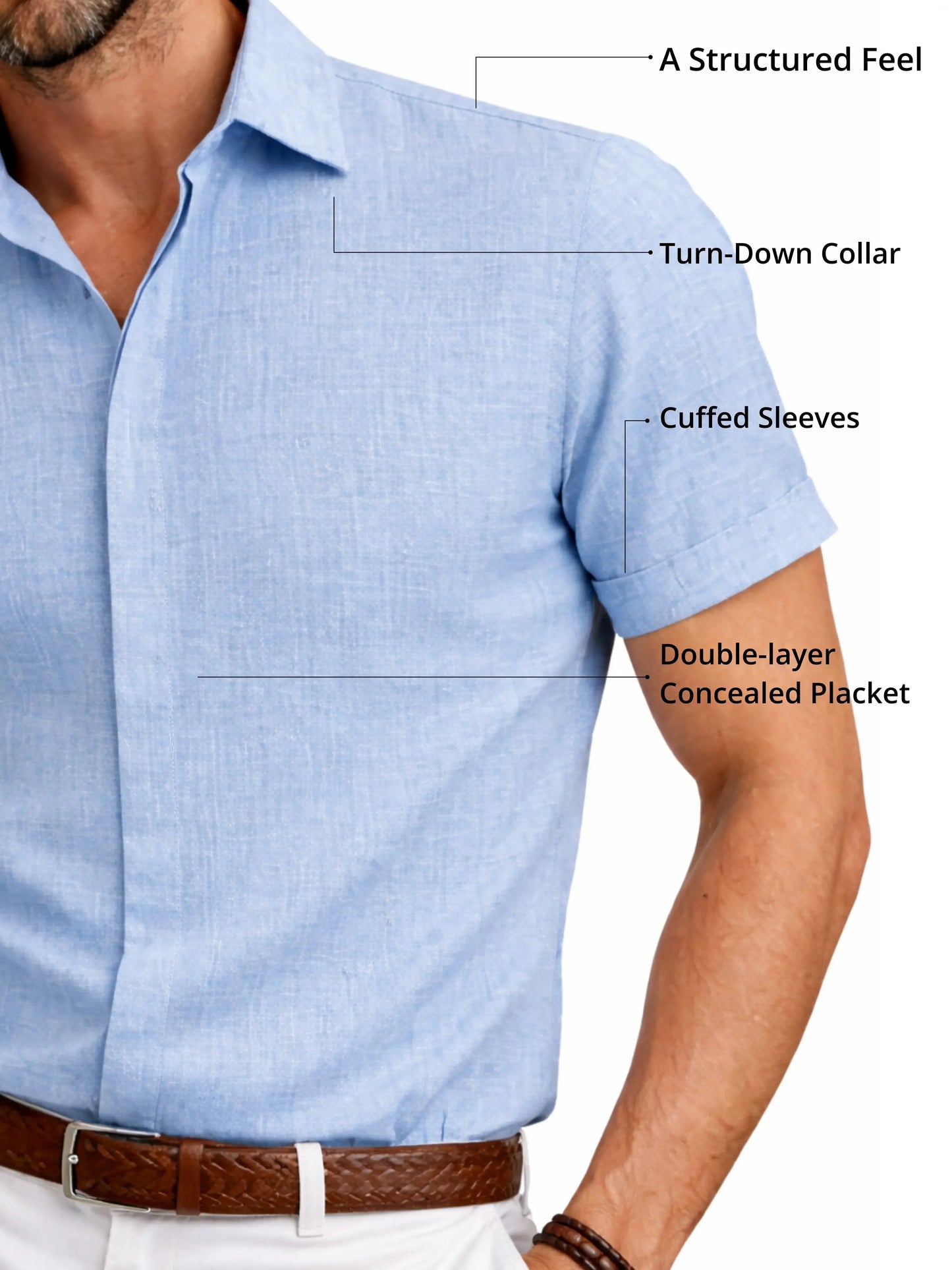 Momount Men Linen Shirt – Short Sleeve Turn Down Collar Cotton Blend Casual