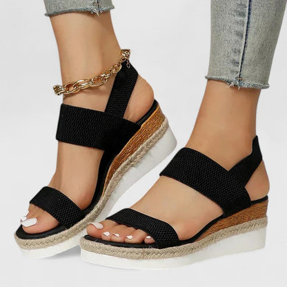 Momount Damskie Espadryle na Koturnie – Elastyczny Pasek Juta Platforma Otwarte Palce
