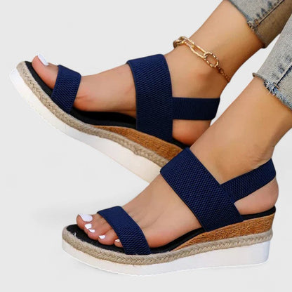 Momount Damskie Espadryle na Koturnie – Elastyczny Pasek Juta Platforma Otwarte Palce