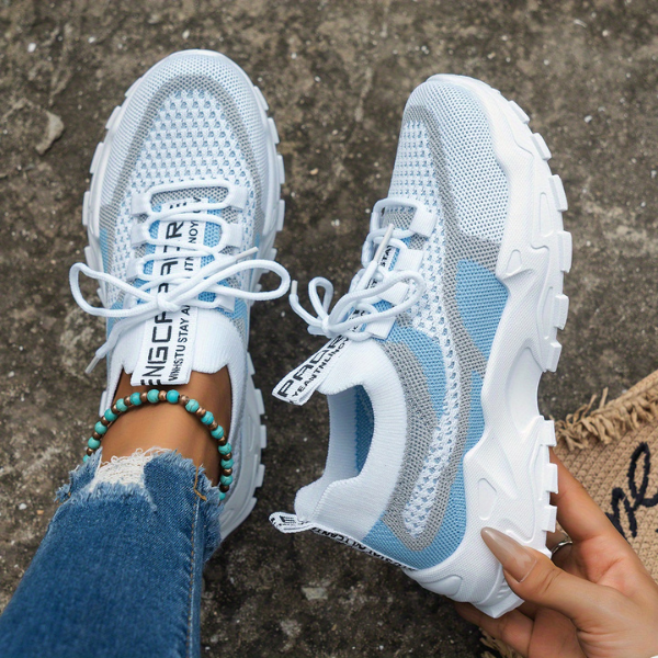 Sneakersy damskie na platformie – siateczka, sznurowane, dad-style