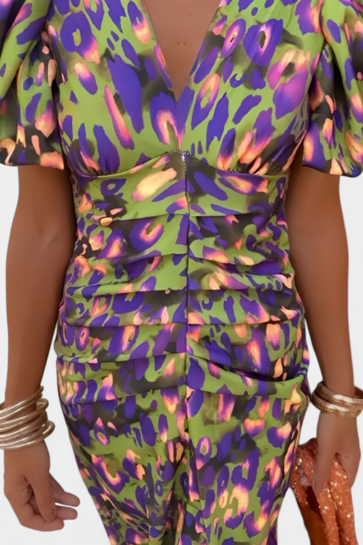 Mira Bold Print Dress | Puff Sleeves, Ruched Waist