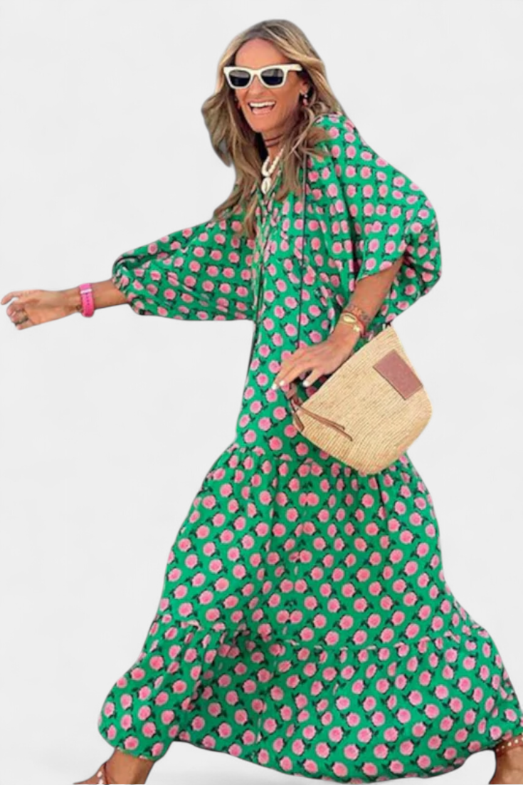 Aroa Boho Dress | Artistic Floral, Free-Spirited Flow