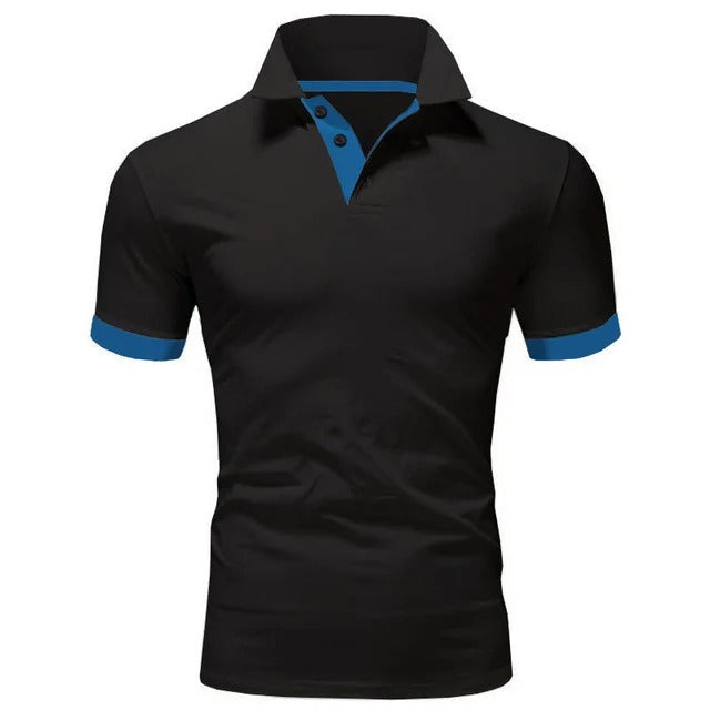 Koszulka Polo Męska – Stójka Kontrastowa Plisa Slim Fit