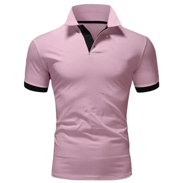 Koszulka Polo Męska – Stójka Kontrastowa Plisa Slim Fit