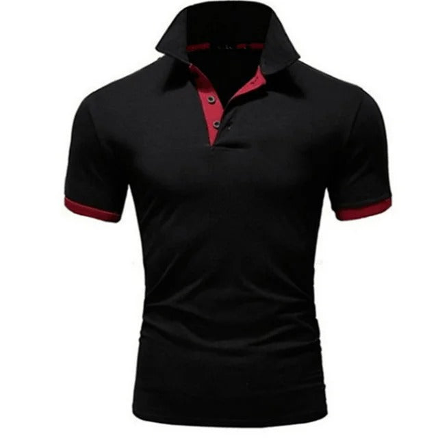 Koszulka Polo Męska – Stójka Kontrastowa Plisa Slim Fit
