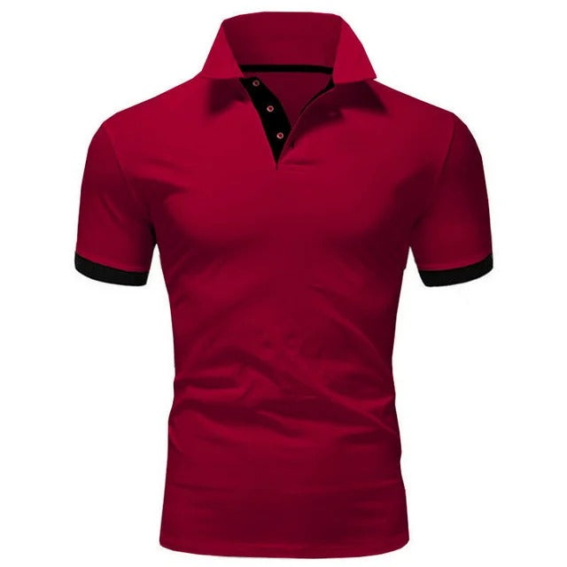 Koszulka Polo Męska – Stójka Kontrastowa Plisa Slim Fit